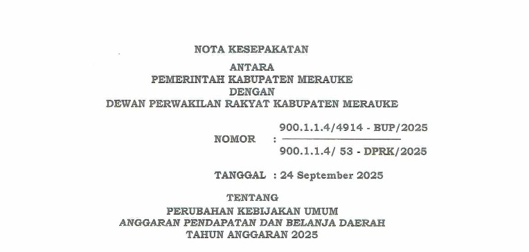 Nota Kesepakatan Tentang Perubahan KUA (Kebijakan Umum Anggaran) Pendapatan dan Belanja Daerah TA 2025