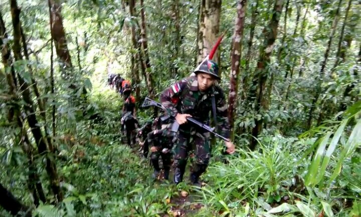 Pamtas Yonif 405/SK Pantau Patok Perbatasan RI-PNG
