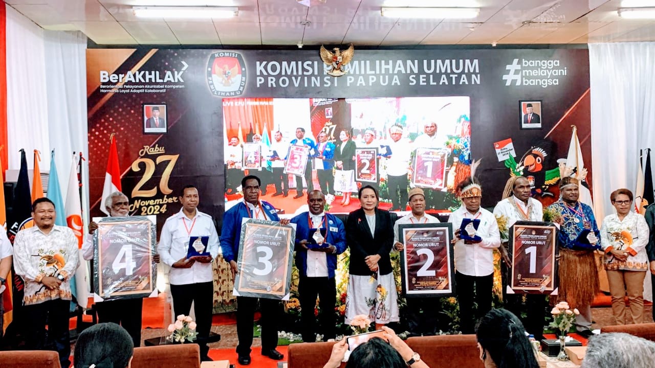KPU Papua Selatan Tetapkan Nomor Urut Empat Paslon Gubernur dan Wagup Pilkada 2024