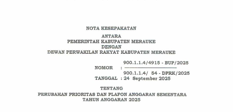 Nota Kesepakatan Tentang Perubahan PPAS (Prioritas dan Plafon Anggaran Sementara) TA 2025